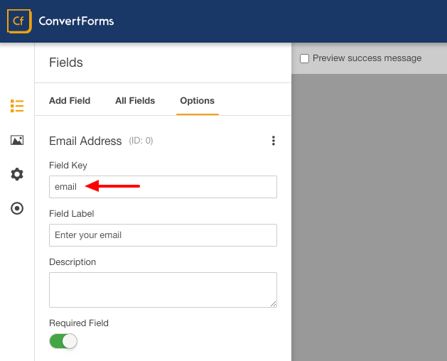 icontact convert forms email field