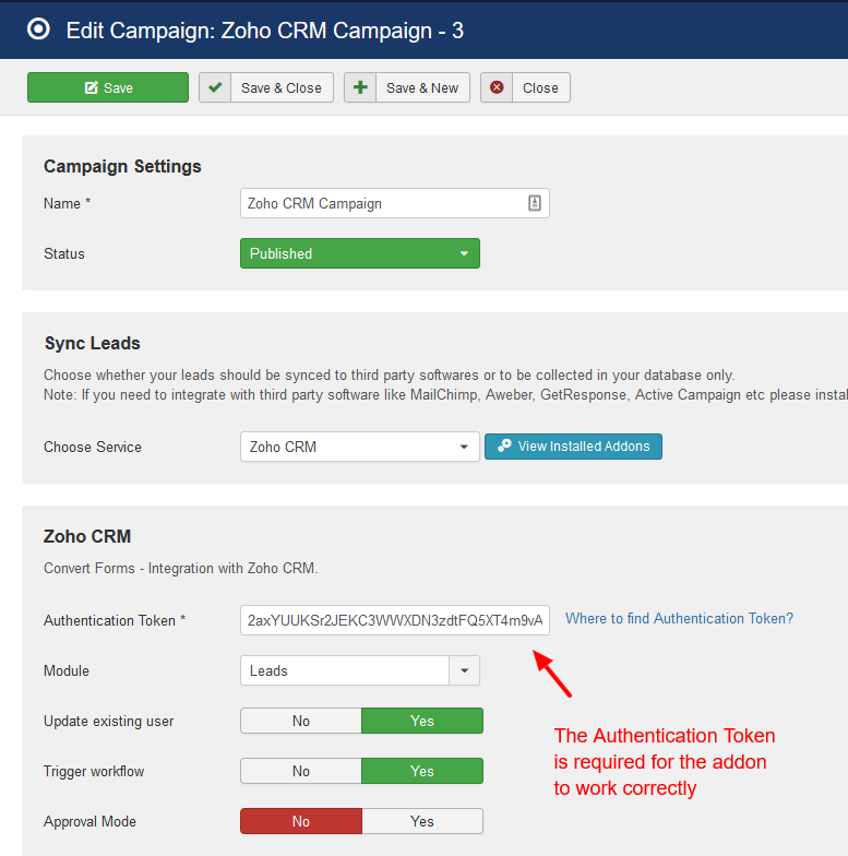 Zoho CRM campaign convert forms