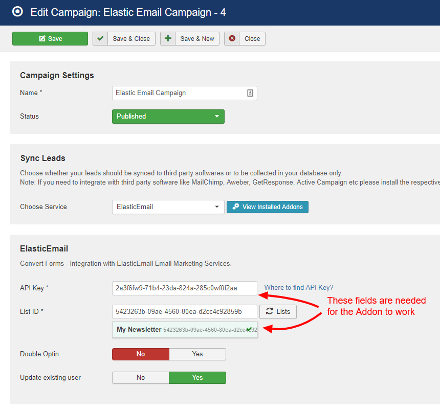 elasticemail campaign convert forms
