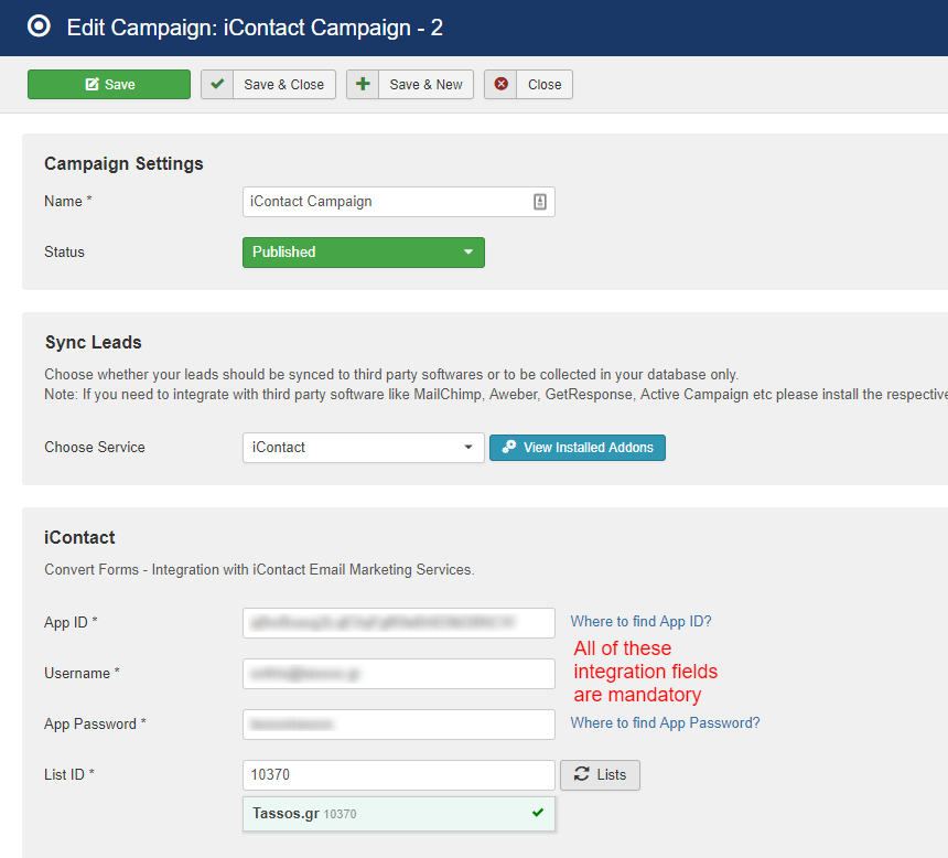 icontact campaign convert forms