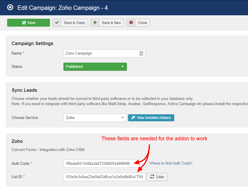 zoho campaign convert forms
