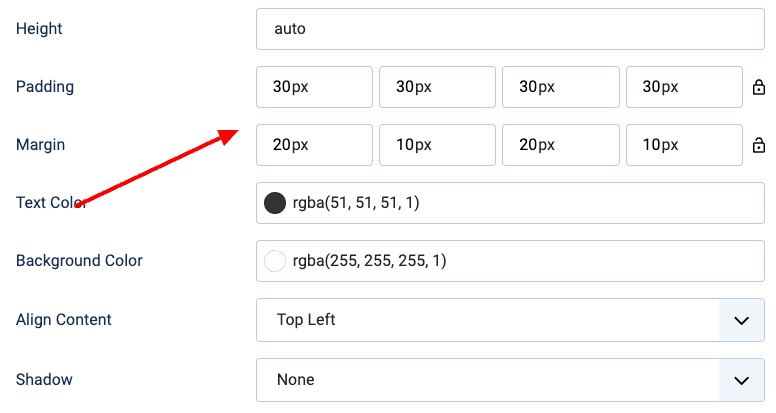 engagebox padding margin