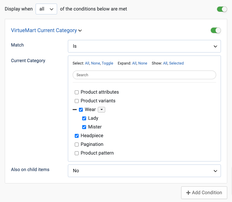 ecommerce condition products in cart