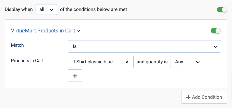 ecommerce condition products in cart