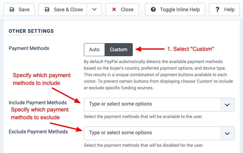 Smile Pack - PayPal Button - Disable / Enable Payment Methods