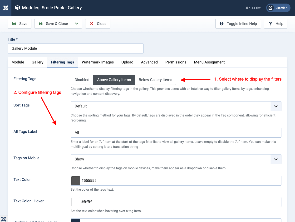Smile Pack - Gallery Module Filtering Tags