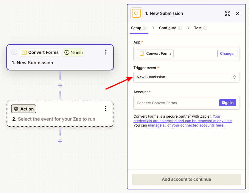 zap select new submission