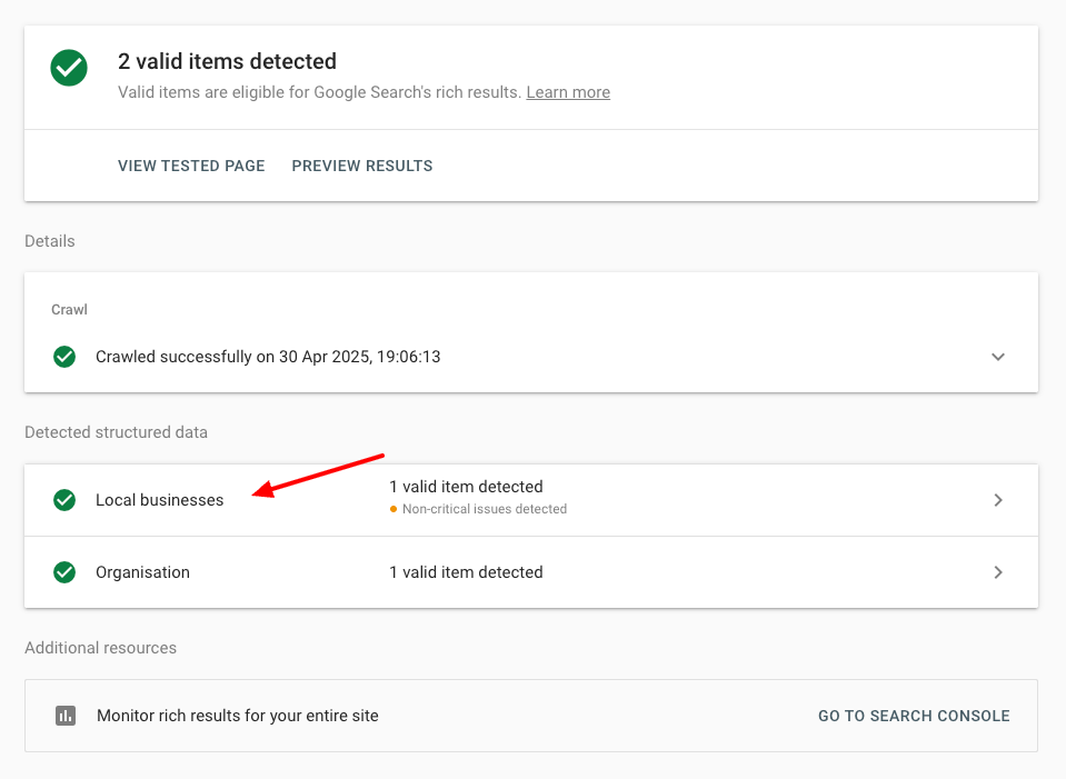 Reports Local Business Schema