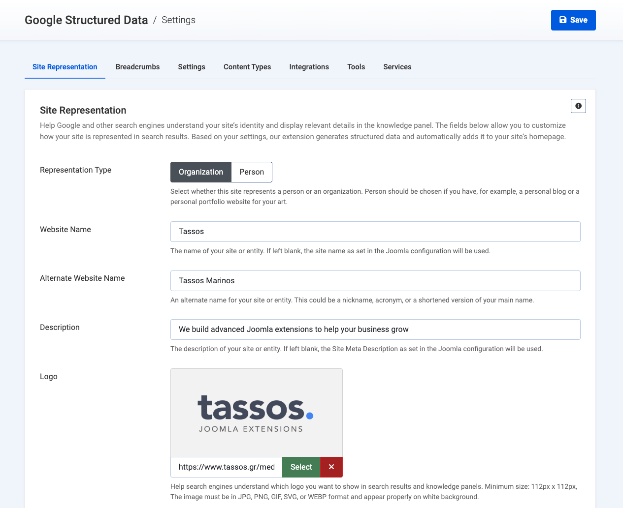 Site Representation Settings