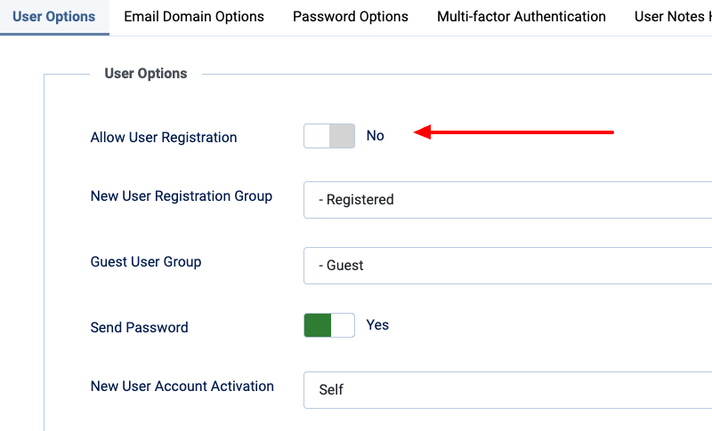 Disable Joomla Registration Form