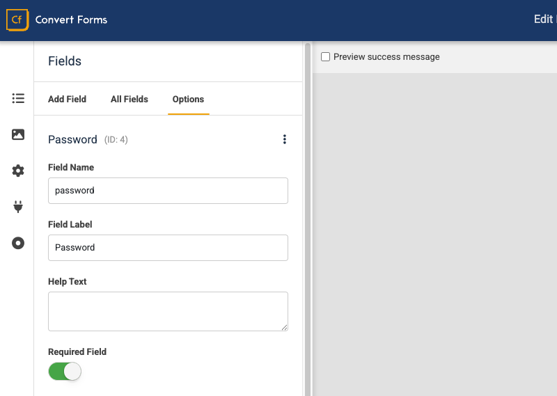 Password Field Settings
