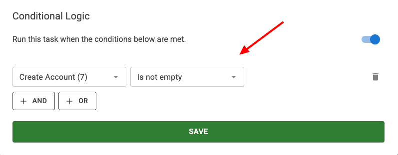 Tasks Conditional Logic Settings
