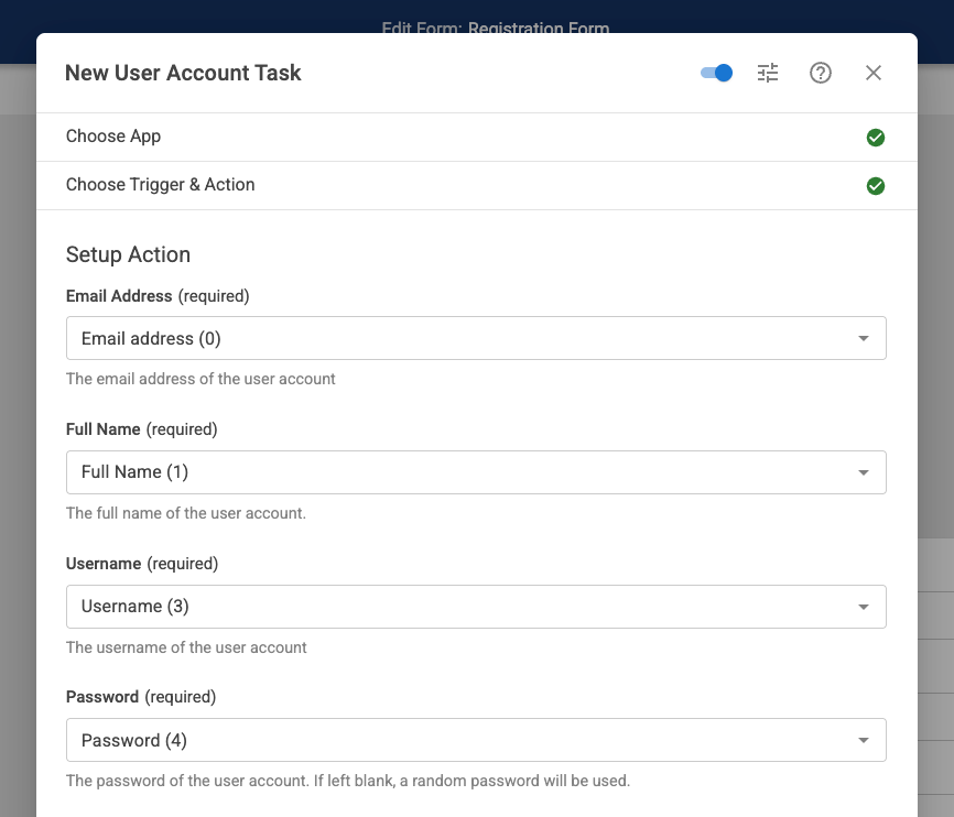 User Account App First Settings