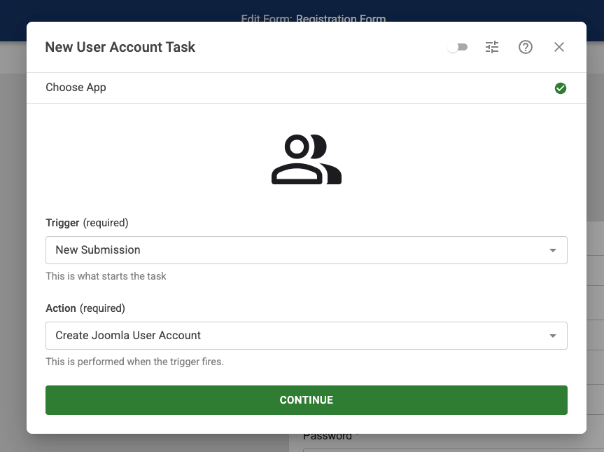 User Account App Trigger Action