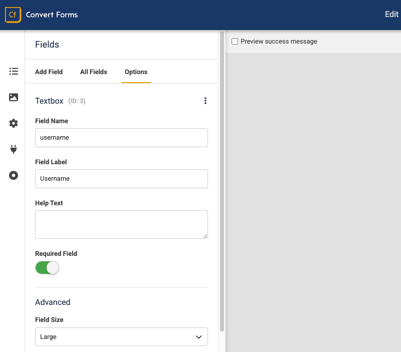 Username Field Settings