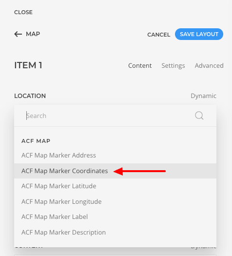 Populate YooTheme Map Element with ACF Map using Dynamic Content