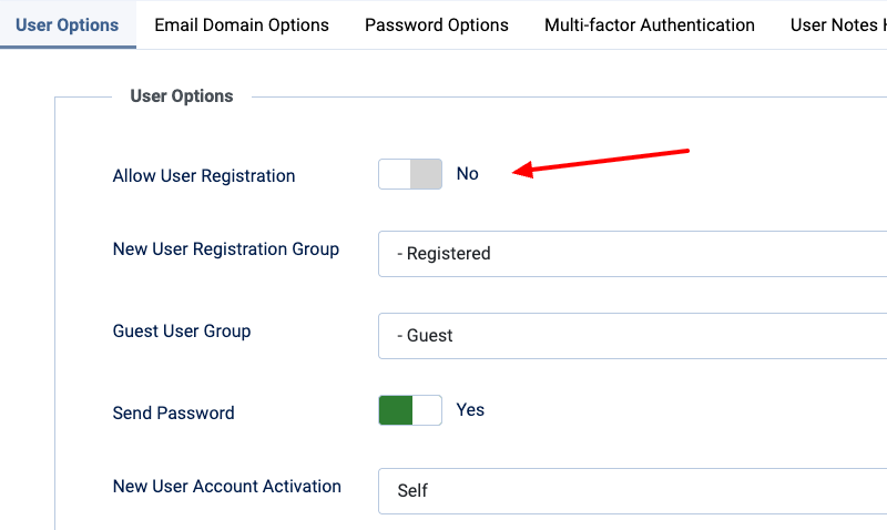 Joomla Allow User Registration