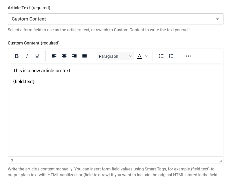 content action custom text