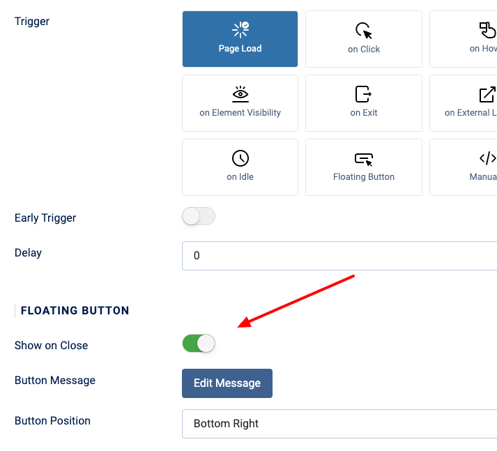 show floating button after popu close