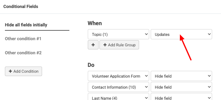 ConvertForms hide all fields initially updates trigger