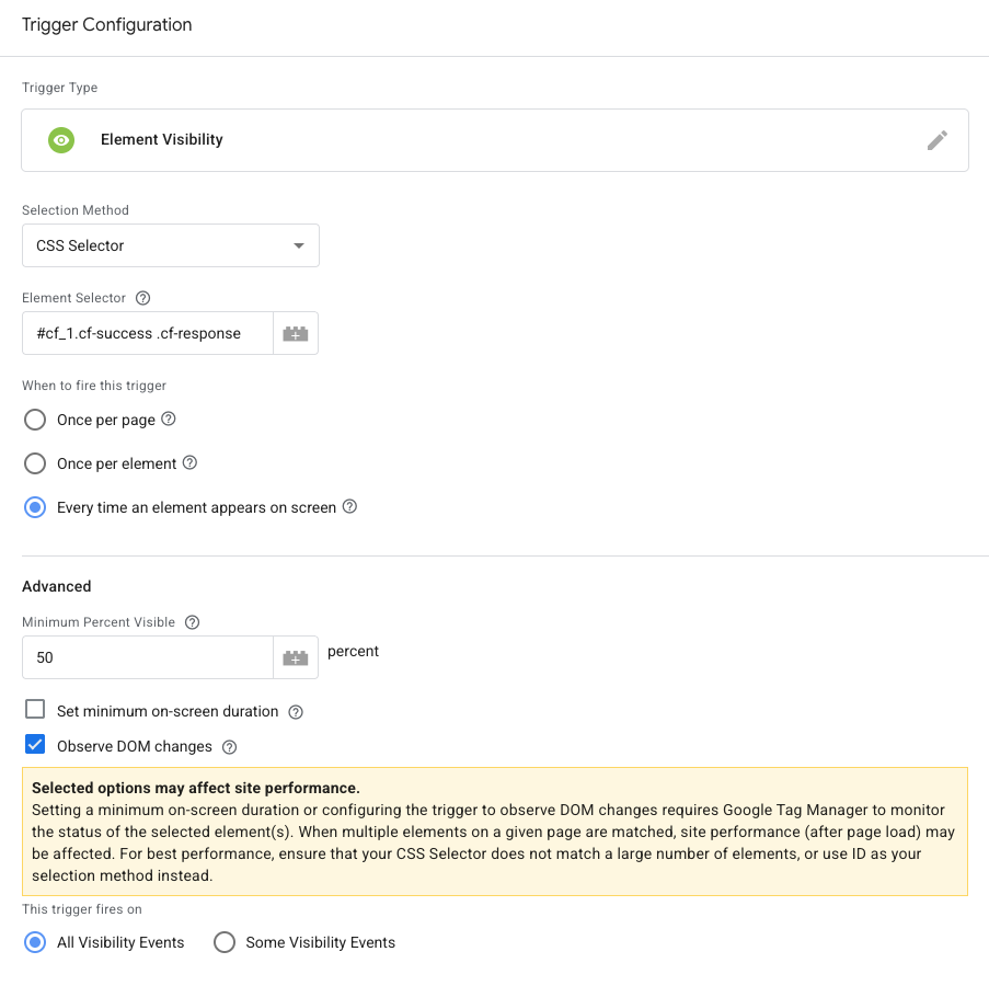 google tag manager visibility trigger