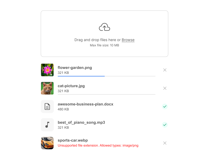 file upload with thumbnails