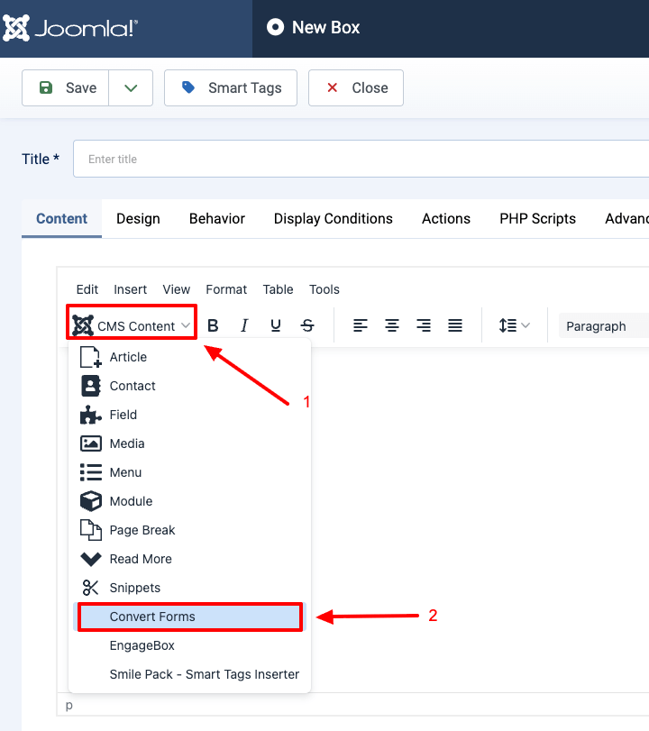 load convert form in popup cms content 1
