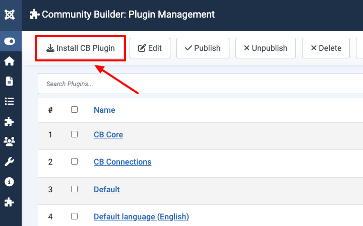 community builder install plugin menu item
