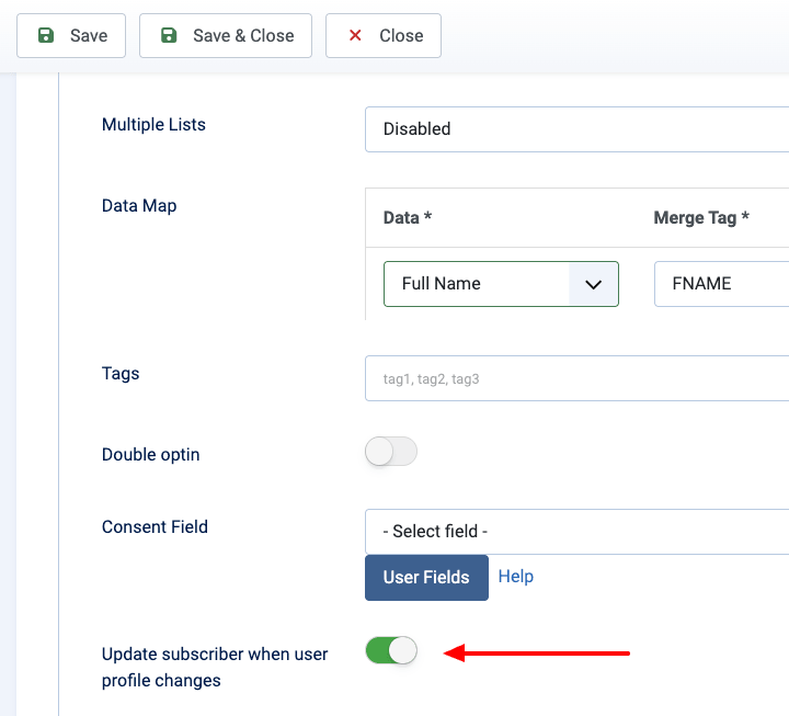 Sync user profile changes to MailChimp