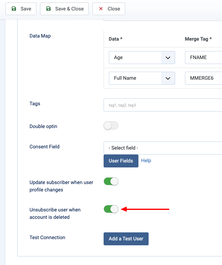 unsubscribe from mailchimp when user is deleted