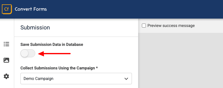 disable form submission collection in Convert Forms