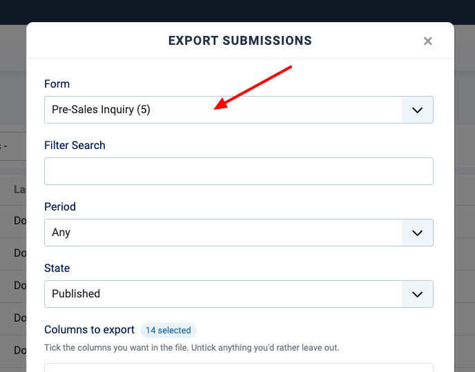 Export Submissions Select Form