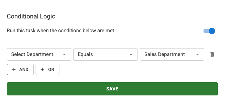 Set the email task to send only when the department is the correct one