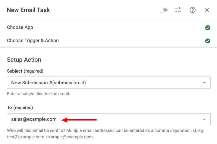 Set the email recipient to the department email address