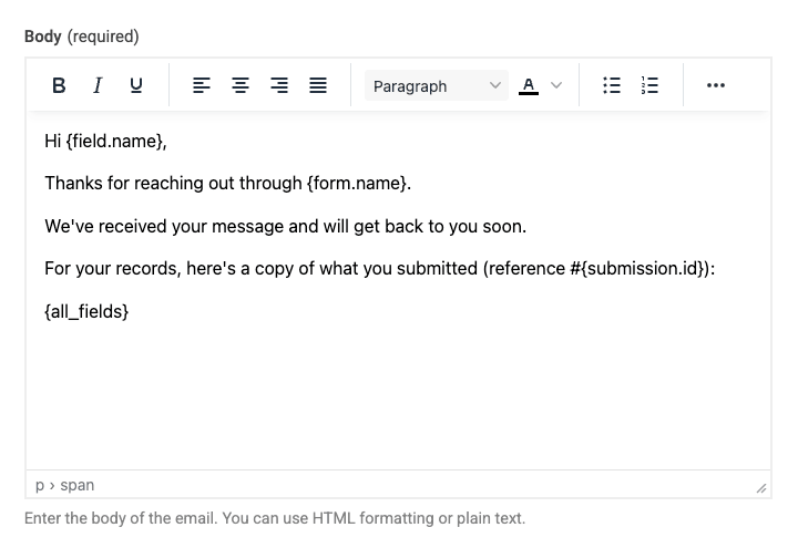 Use Smart Tags in Email Task body