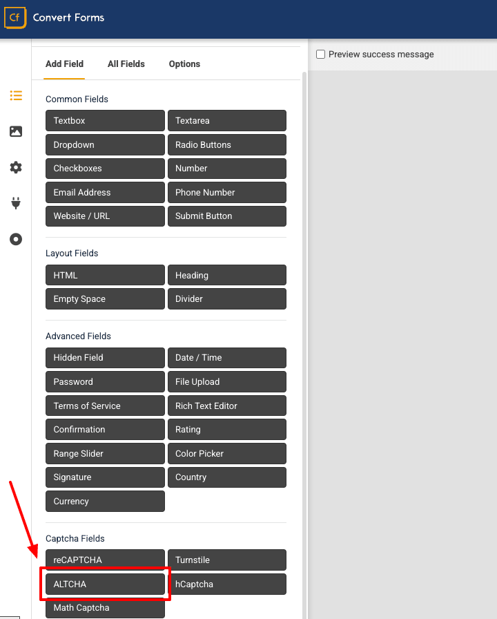 add altcha proof of work field in form