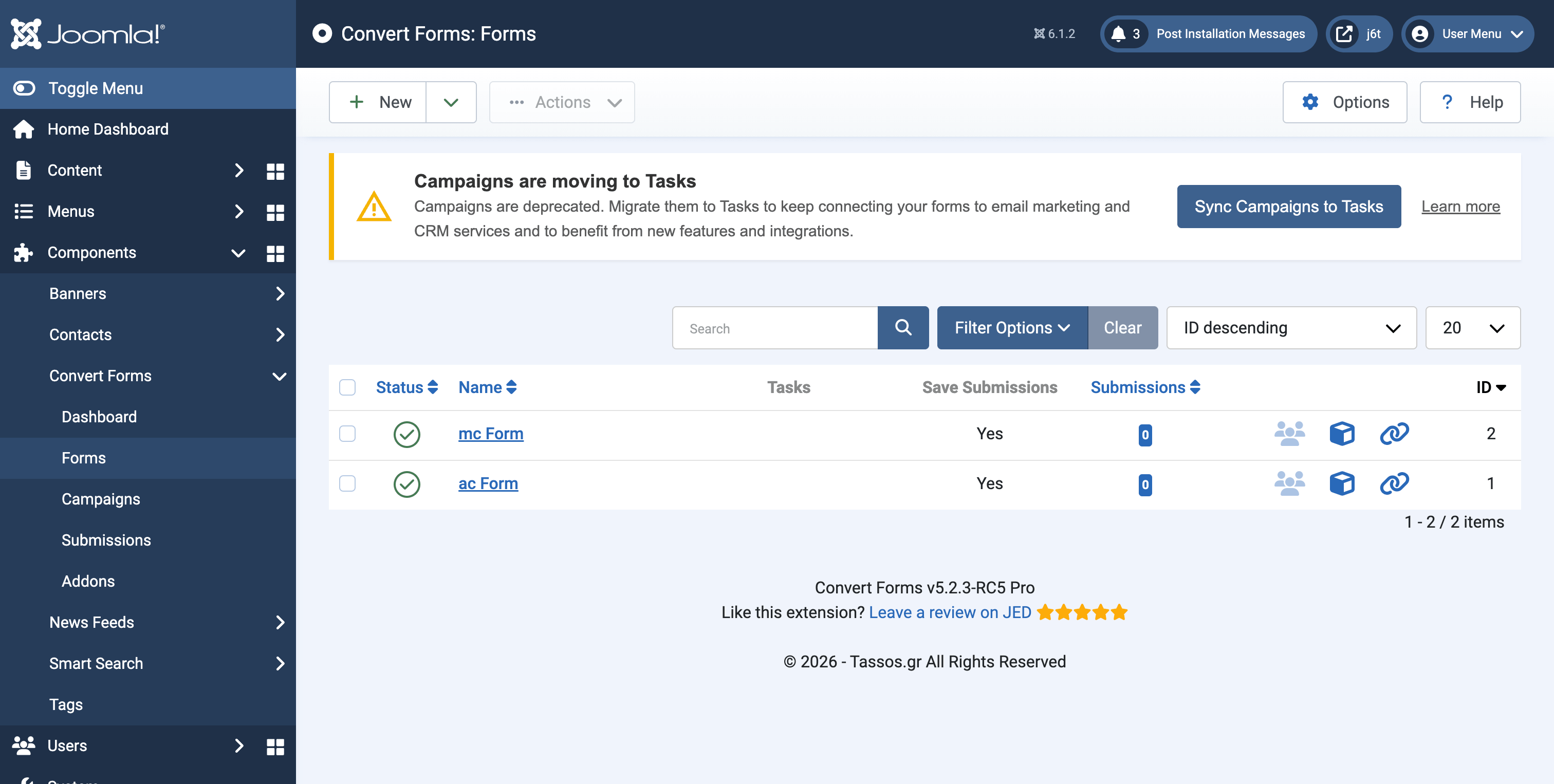 Campaign Migration to Tasks notice