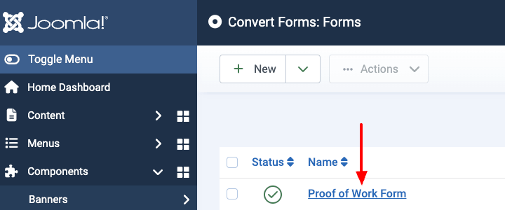 Select proof of work form