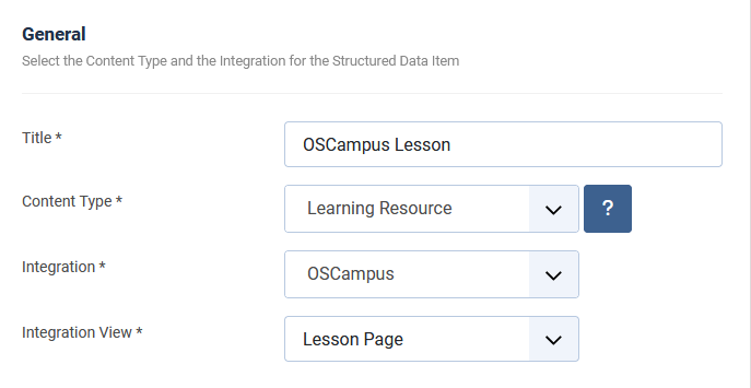 The Learning Resource Content Type selected with the OSCampus Integration