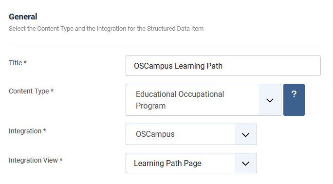 The Educational Occupational Program Content Type selected with the OSCampus Integration
