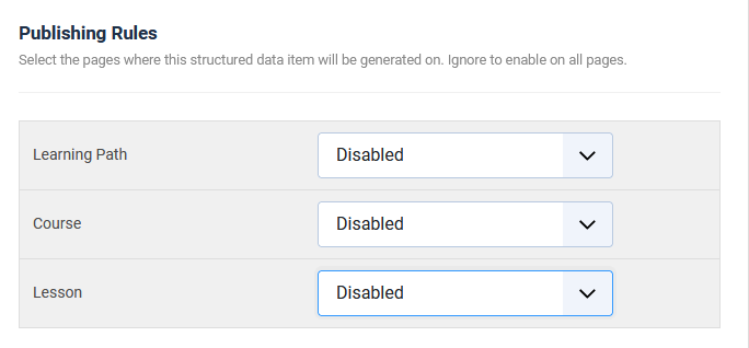 OSCampus publishing rules on a Lesson Page item