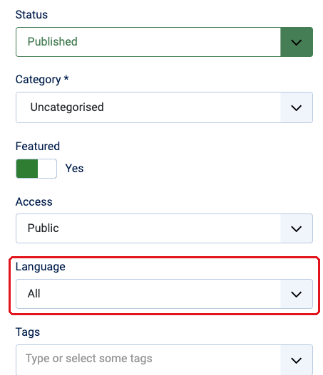 ACF Gallery - Article Language set to All
