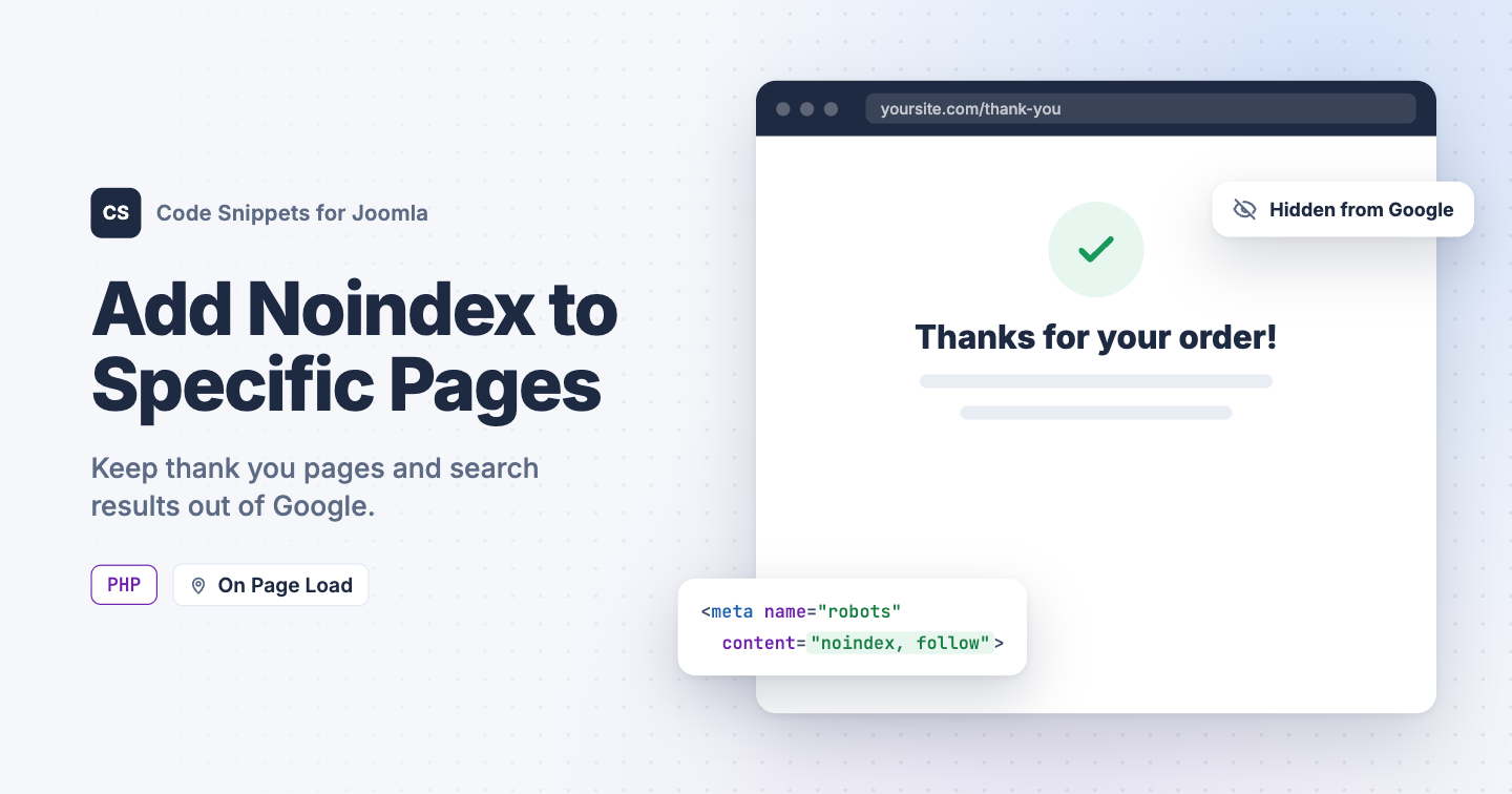 Add Noindex to Specific Pages in Joomla