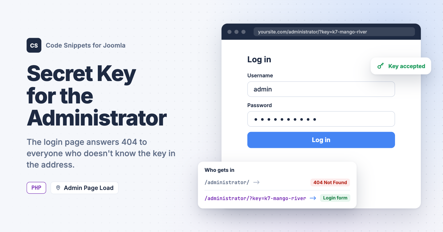 Protect the Administrator with a Secret URL Key in Joomla