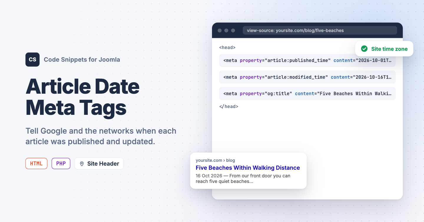 Add Published and Modified Date Meta Tags to Joomla
