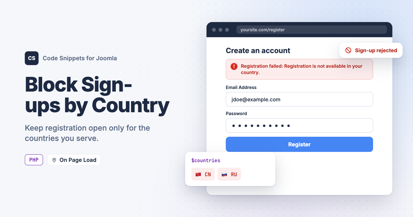 Block User Registration by Country in Joomla