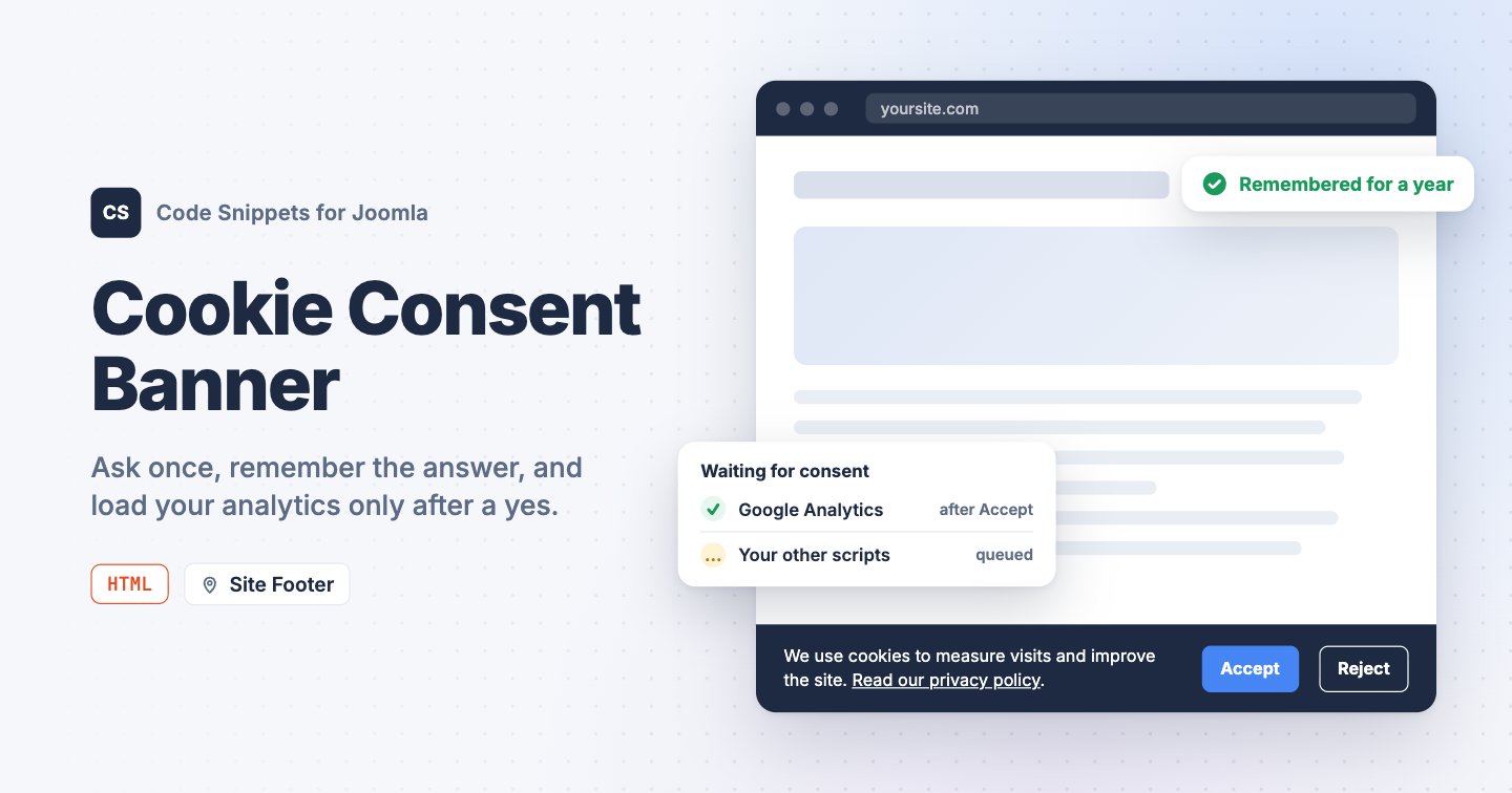 Add a Cookie Consent Banner to Joomla