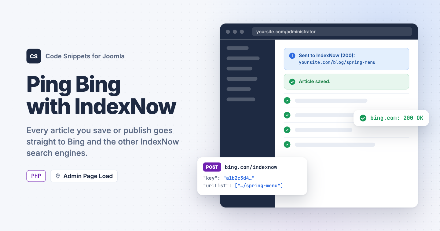 Submit Updated Articles to Bing and Yandex with IndexNow in Joomla
