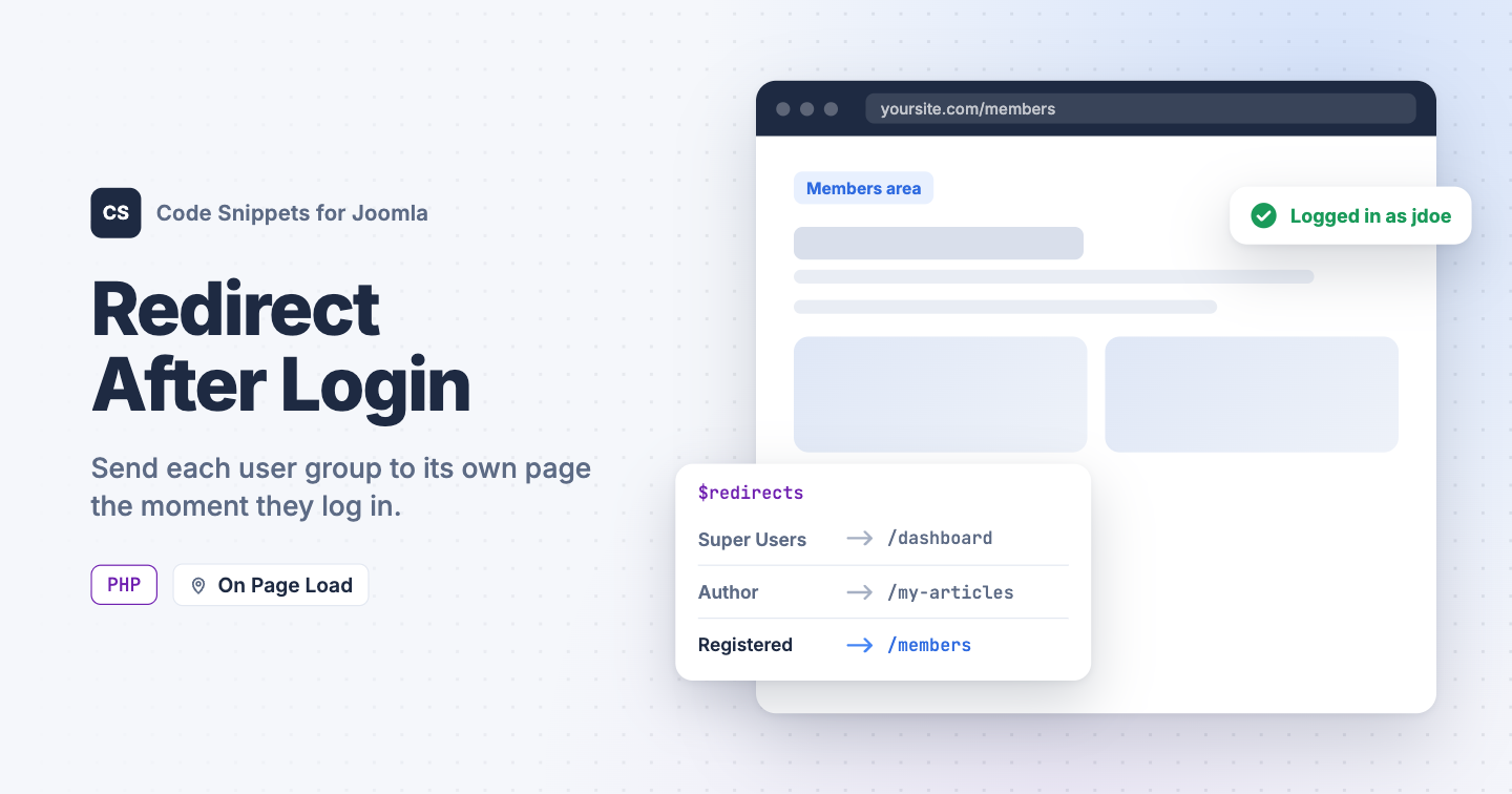 Redirect Users After Login by User Group in Joomla