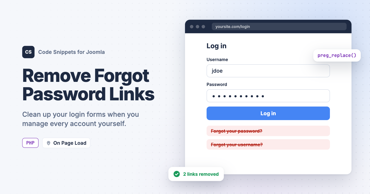 Remove the Forgot Password and Username Links in Joomla